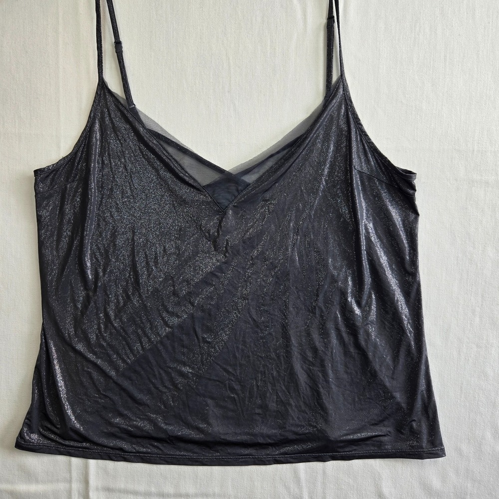 Victorias Secret Metallic Mesh V Neck Cami Tank Top Womens L Silver Glamorous - Picture 4 of 11